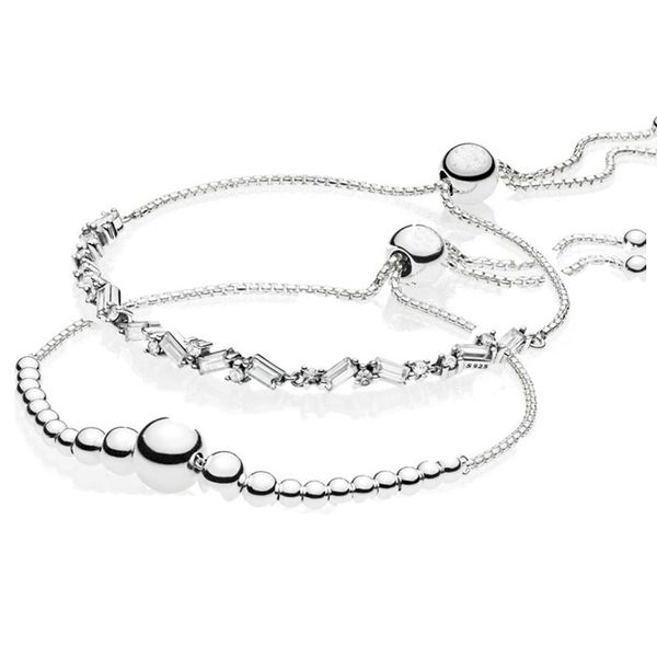 

string of beads glacial beauty sliding clasp adjust bracelet fit europe snake chain bangle 925 sterling silver bead charms, Black
