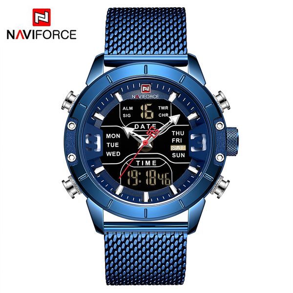 

naviforce waterproof quartz watch men watch men's wristwatches stainless steel analog digital relogio masculino digital, Slivery;brown