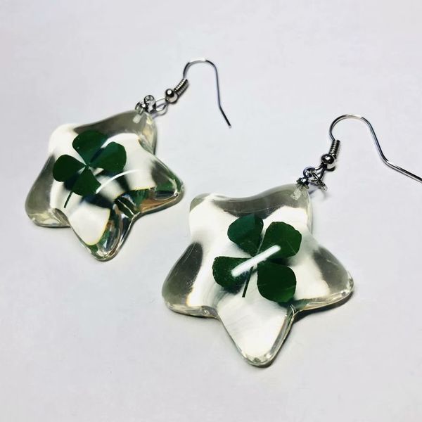 

yqtdmy vogue brand four leaf clover charming lucid star style earring, Silver