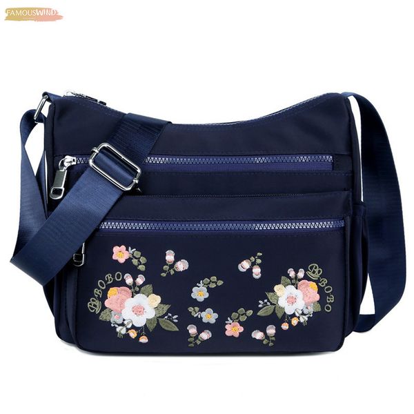 

small nylon shoulder bag flower embroidery women messenger bag crossbody bags female lady designer handbag
