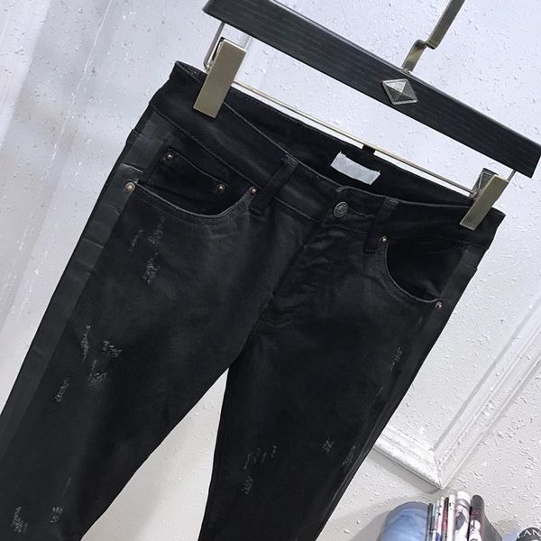 

20s new style jeans famous brand men's washed design casual slim summer lightweight denim stretch denim skinny jeans pants rivet hole d, Blue