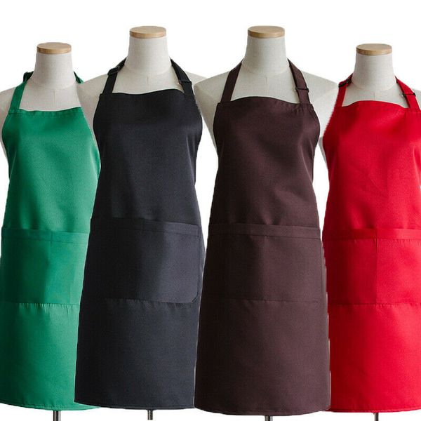 

2019 waterproof plain adjustable bib apron pocket dress chef kitchen cooking craft baking aprons mulit-color high quality