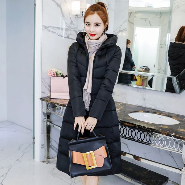 

2019 новые зимние парки женская коллекция мода сгущает хлопок мягкий jacketsfemale длинные пальто верхняя одежда манто femme hiver a40, Black