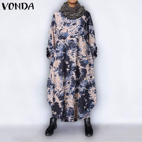 

fashion women's autumn sundress vonda 2020 bohemian sweatshirts dress female vintage plus size maxi long party vestidos s-5xl, Black;gray