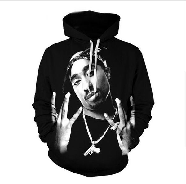 

new fashion 2pac tupac prints hooded sweatshirt men women long sleeve outerwear pullovers 3d hoodies xlm045, Black