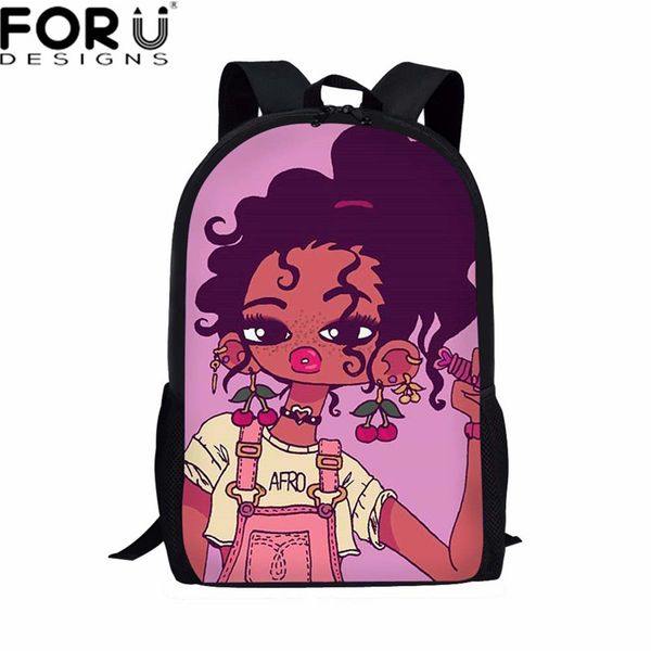 

forudesigns back to school cartoon girls african backpack kids teens girls school bags mochias afro black lady women bagpack