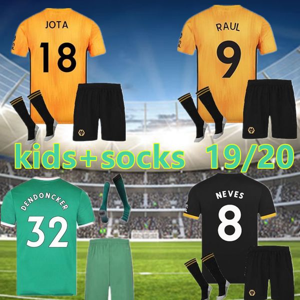 

kids kit 2019 2020 wolves soccer jersey 19 20 wolverhampt cutrone raul neves wolverhampton wanderers diogo j. uniforms football kits shirt, Black