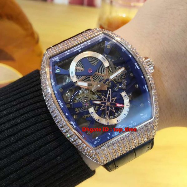 

7 style vanguard yachting anchor skeleton automatic mens watch v45 s6 yacht rose gold diamond case leather&rubber strap gents sport watches, Slivery;brown