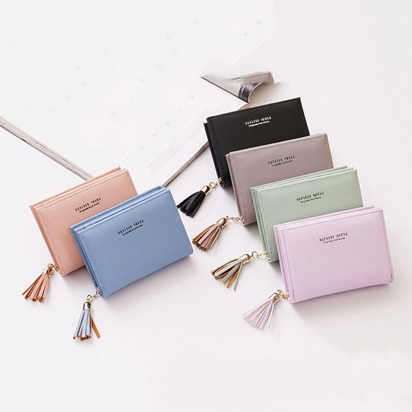 

hugwiser korean version of women's wallet tassel pendant short organ multi-card students wallet buckle popular style, Red;black
