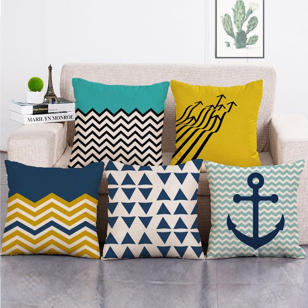 5 Designs Geometry Pillow Covers Cotton Linen Pillow Cases Living