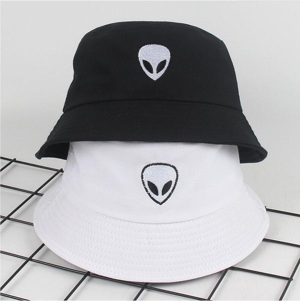 

bob caps hip hop bucket hat men women black white solid alien summer panama cap beach sun fishing boonie hat, Blue;gray