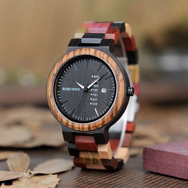

bobo bird week display & auto date face wood watch men quartz wristwatch accept logo customize b-p14-1, Slivery;brown