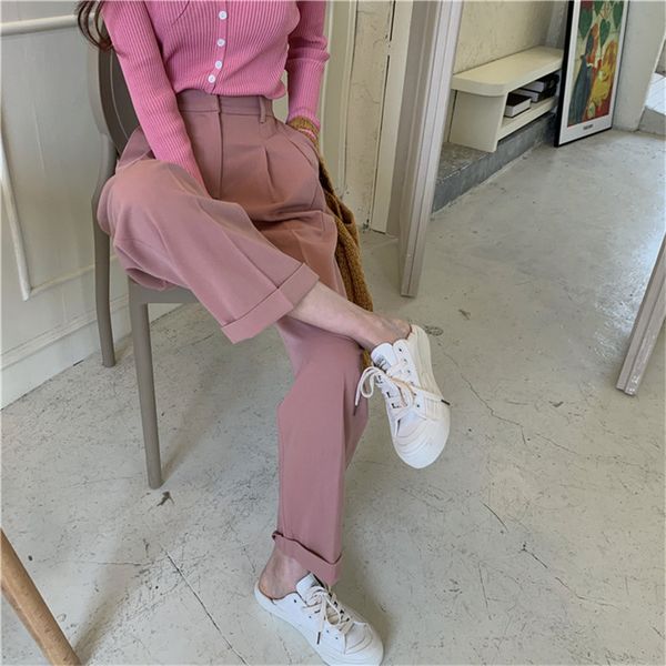 

hzirip vintage solid loose high waist all match slender 2020 new arrival brief pants retro streetwear straight trousers, Black;white