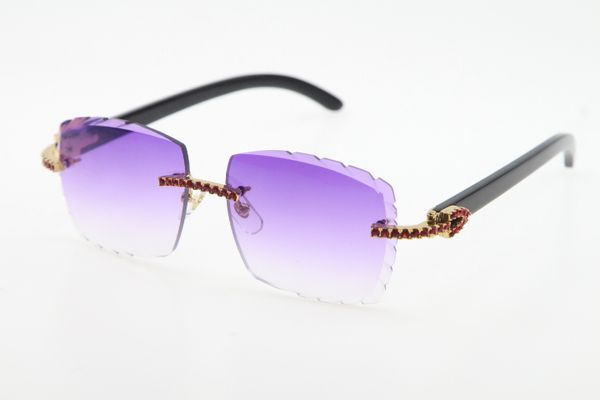 Neoo Rimless Red Big Stones Optical 3524012-a Schwarze Büffelhorn-Sonnenbrille, modische hochwertige geschnitzte Linse aus Glas, Unisex-Brille mit goldenem Metallrahmen