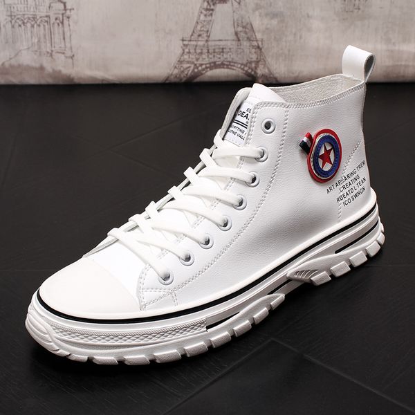 

new fashion genuine leather men's high-shoes platform casual sneakers youth man thick bottom men's ankle boots black white