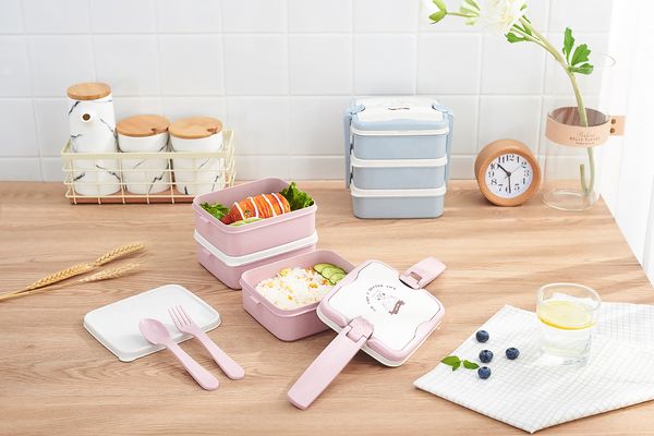 

изолированные коробки бенто для взрослых детей двухслойные обеденные контейнеры со спорком, прочный пищевой материал безопасный и без bpa 24