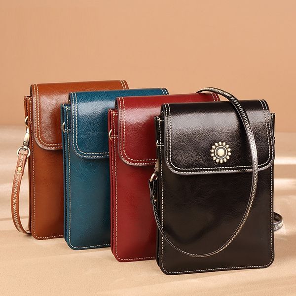 

women fashion soft leather vintage concise mini mobile phone bag shoulder bag crossbody women &girls fashion double pocket