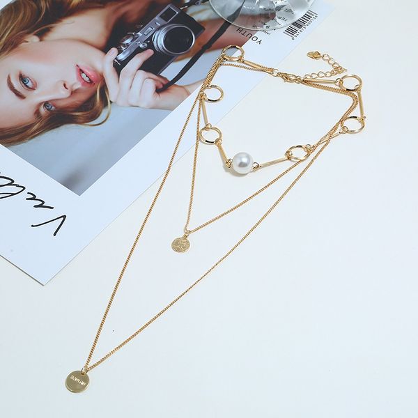 

multi- long pearl pendant necklace women temperament geometry coin choker rose gold chain fashion jewelry accessories new, Silver