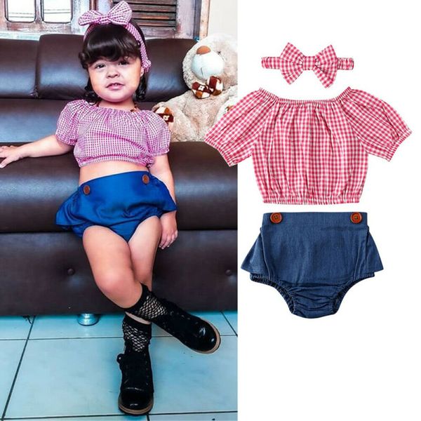 

toddler kids baby girls outfits clothes summer t-shirt short pants headband, White