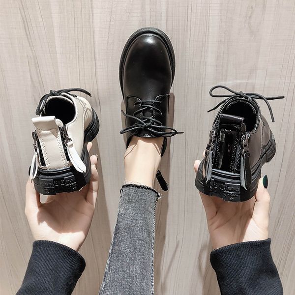 

british style winter shoes women female footwear oxfords women's all-match modis autumn round toe casual sneaker preppy dress, Black