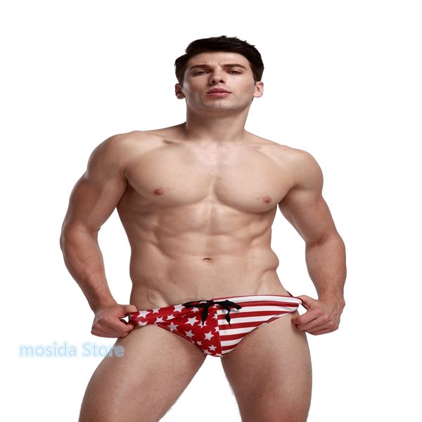 

new lace-up men's swimming trunks american flag printed beach track pants men's triangle underwear
