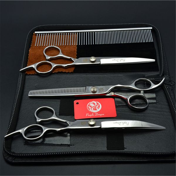 

4pcs suit 6 inch 17.5cm purple dragon comb+cutting+thinning+down curved shears clipper for dog professional pets hair scissors