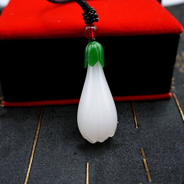 

natural xinjiang white jade magnolia pendant jewelry fine jewelry flower blooming fortune lucky necklace pendant sweater chain, Silver