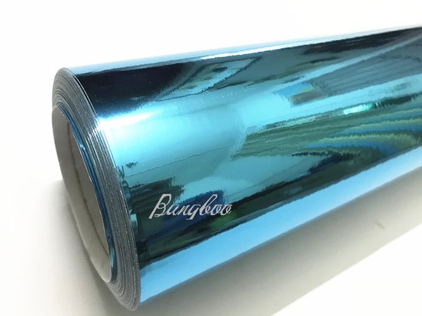 

1.52x18m pvc material self adhesive sky blue 3 layers high stretchable mirror chrome air car wrap vinyl