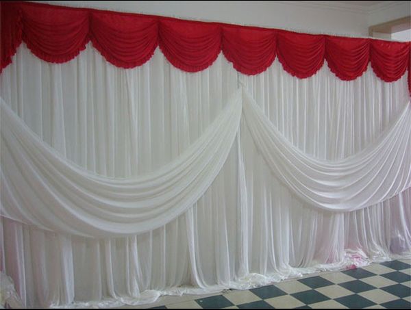 

latest new romantic red ice silk wedding backdrop with white swag 3m*6m(10ft*20ft) wedding decorations 63