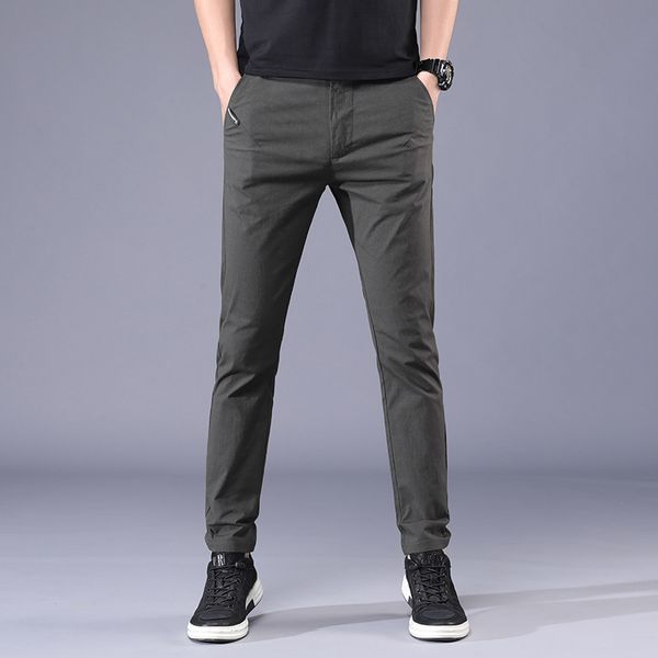 

solid straight men pants slim fit 2019 autumn new mens casual pants black green back pocket breathable stretch trousers male