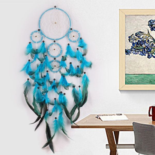 

dream catcher wind chimes feather crafts blue home decoration handmade feather beads hanging on the wall car decoration supplies