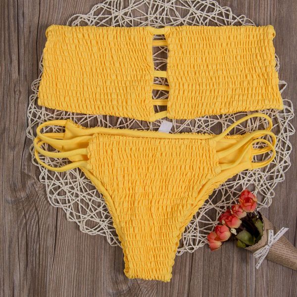 

Women Swimsuit Bikini Set Swimwear Sexy Pleated Stretchy Push Up Padded Bra Swimsuit Beachwear Triangle Swimwear
