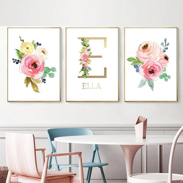 

flower quotes canvas painting custom name wall art print baby poster nursery canvas nordic poster wall picture girl room decor