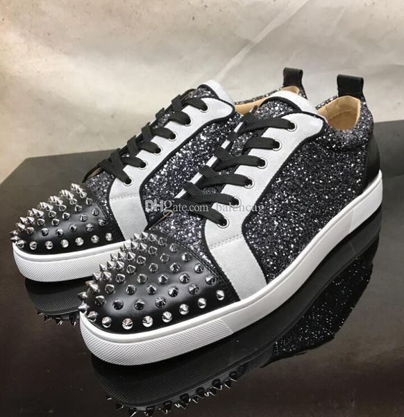 

sneaker shoes red bottom grey glitter spiked toe viera spikes velvet leather trainers,luxury party wedding dress casual trainers wholesale, Black