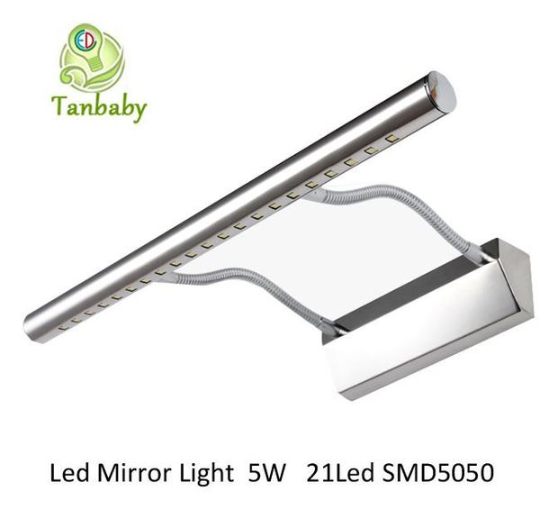 

wholesale-tanbaby bathroom mirror wall light soft tube 5w 21led smd 5050 sumsing chip modern style stainless stell wall lamp