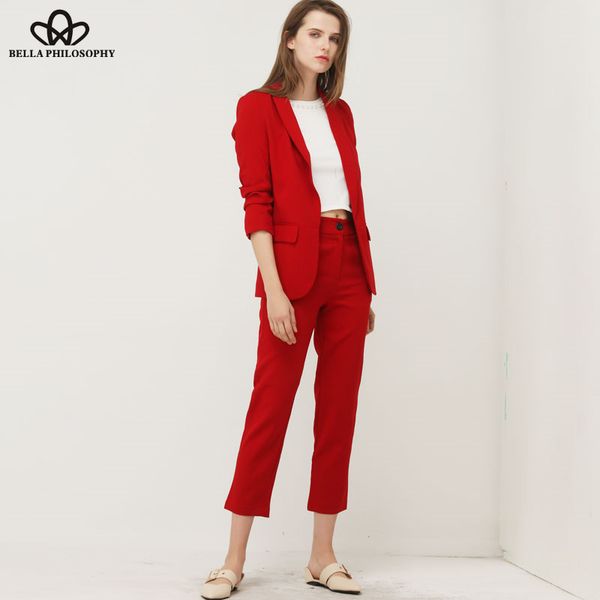 

bella philosohy autumn fashion red blazer suit women ol puff sleeve workwear blazer coat no button three quarter ladies outwears, White;black