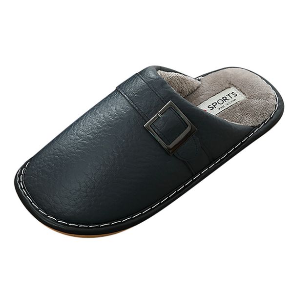 

winter men slippers thicken keep warm waterproof slippers indoor outdoor cotton men shoes fashion rubber leisure a40, Black