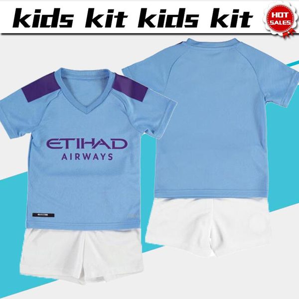 

2020 kids kit city home soccer jerseys #9 g.jesus #10 kun aguero #17 de bruyne 19/20 child soccer suits blue boys football uniforms+shorts, Black