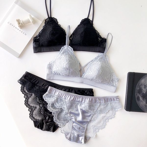 

cotton thin women lingerie embroidery lace underwear sets bra set 3 4 cup intimates brief set, Red;black