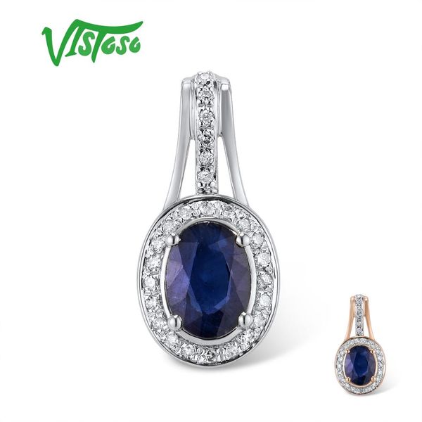 

vistoso gold pendant for women genuine 14k 585 rose gold sparkling diamond blue sapphire delicate necklace pendant fine jewelry, Silver