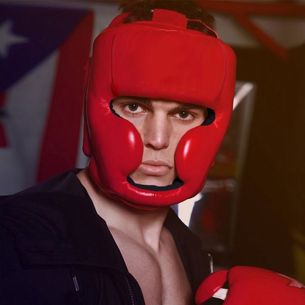 

gear guard head professional boxing training sanda protective gear helmet enclosed helmet muay thai fighting red