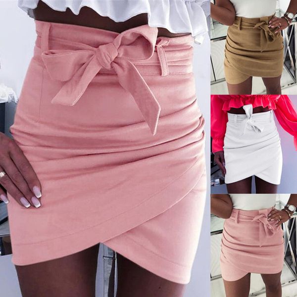 

2019 autumn fashion womens mini skirts bandage clubwear high waist pencil bodycon cross skirt white pink khaki s-3xl, Black