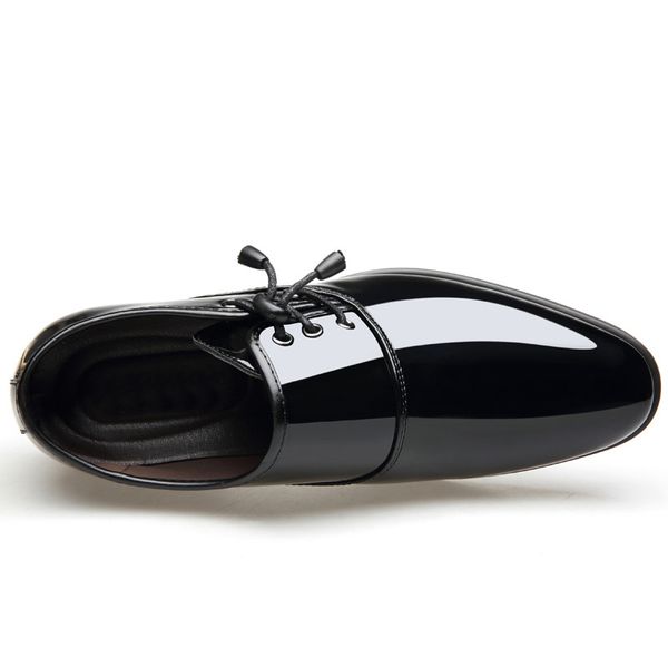

height increasing 6cm formal loafer patent leather shoes men wedding zapato oxford hombre italian dress 2019 pointed toe elevator shoes, Black