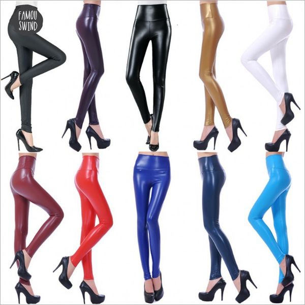 

fashion womens black leggings pu leather pants nylon for female plus size autumn spring stretch slim skinny legging f80