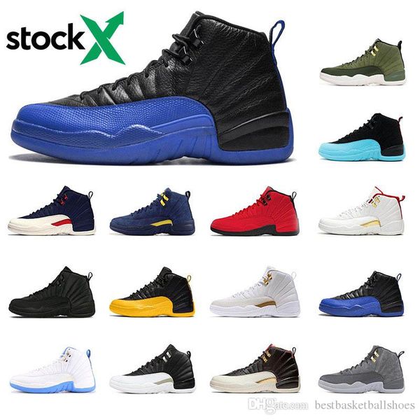 

stock x jumpman sneakers 12 basketball shoes winterized flu game taxi michigan game royal university gold dark grey cny mens sports