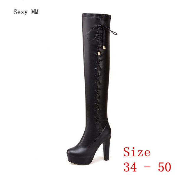 

spring autumn platform high heels women over the knee boots woman thigh high boots plus size 34-40 41 42 43 44 45 46 47 48 49 50, Black