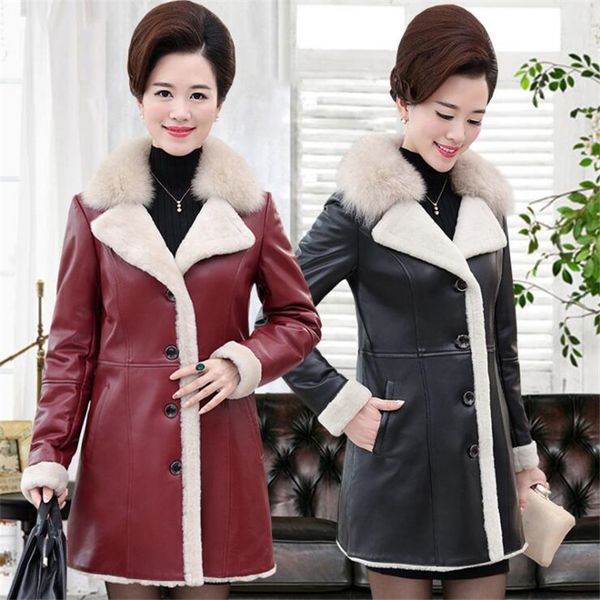 

msaiss winter women imitation sheepskin fur coat fur collar warm ladies' leather jacket, Black