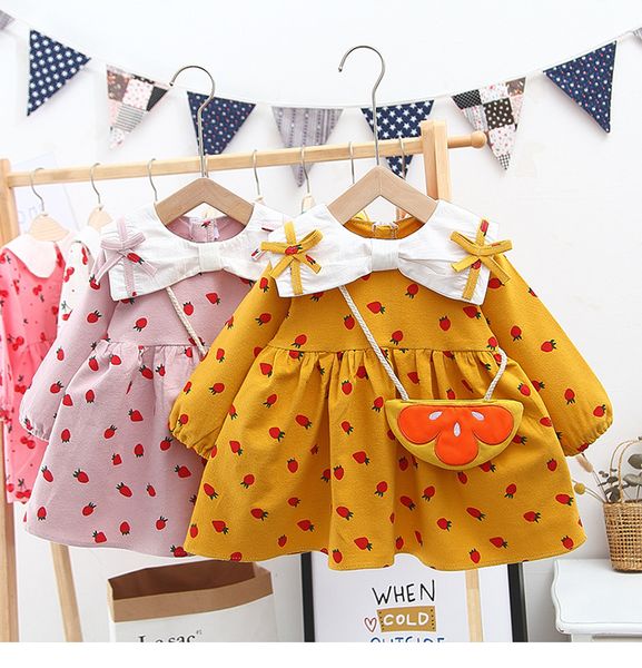 

Детские девочки клубника печати платья осень 2019 дети бутик одежда корейский милы
