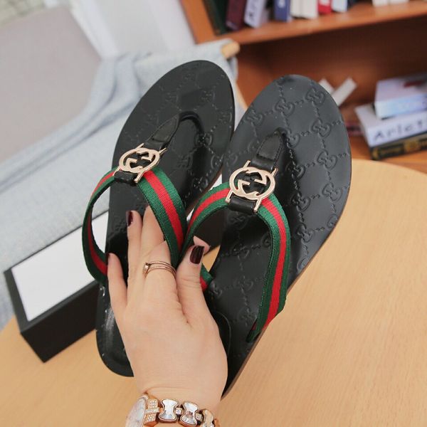 

the lastest 1072 real leather mens womens shoes diamond sandals slipper summer fashion flat slippery with thick sandals slipper flip flops, Black