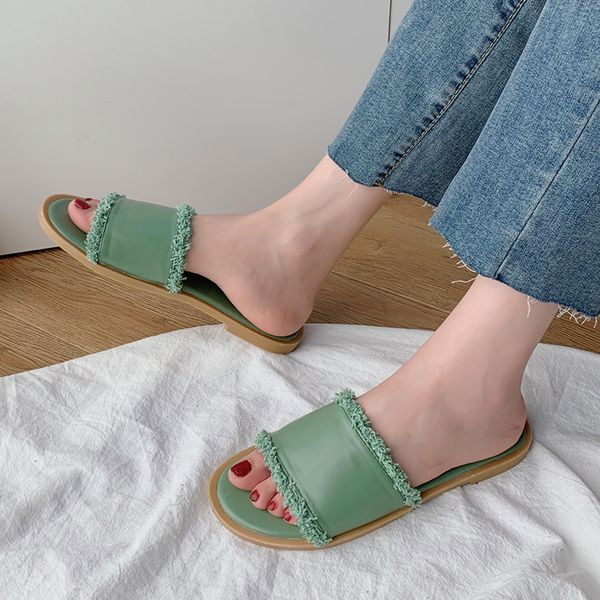 

fringe slippers women summer shoes slides pantofle flat soft 2020 pu fashion basic rubber flat shoes female, Black